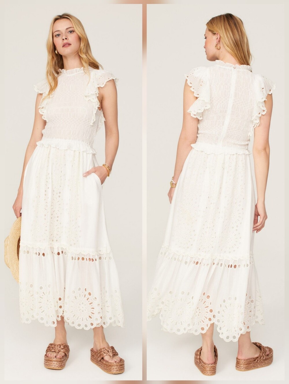Sea New York Addie Eyelet Dress Cotton A-line Short Sleeves Size XL